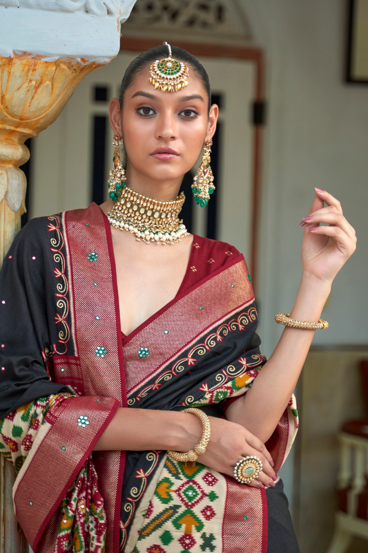 Traditional Patola Design Silk Saree with Rich Prints