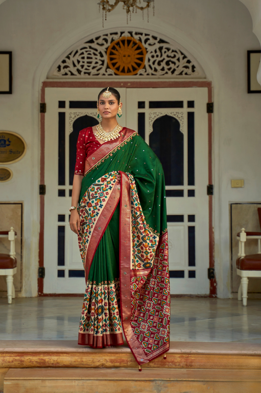Traditional Patola Design Silk Saree with Rich Prints