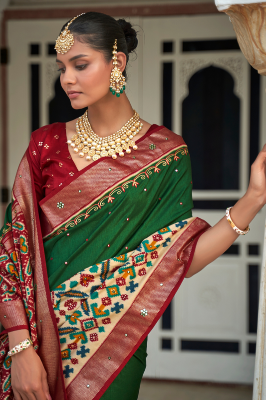 Traditional Patola Design Silk Saree with Rich Prints