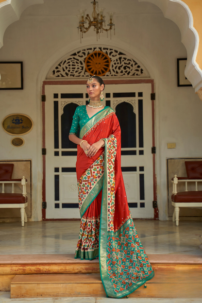 Traditional Patola Design Silk Saree with Rich Prints
