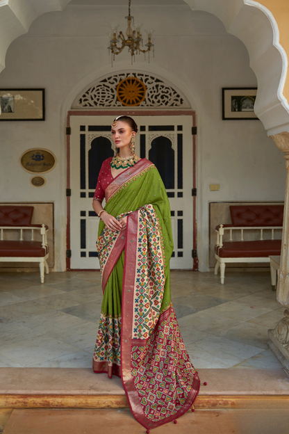 Traditional Patola Design Silk Saree with Rich Prints
