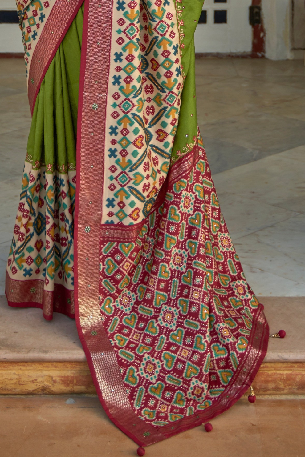 Traditional Patola Design Silk Saree with Rich Prints