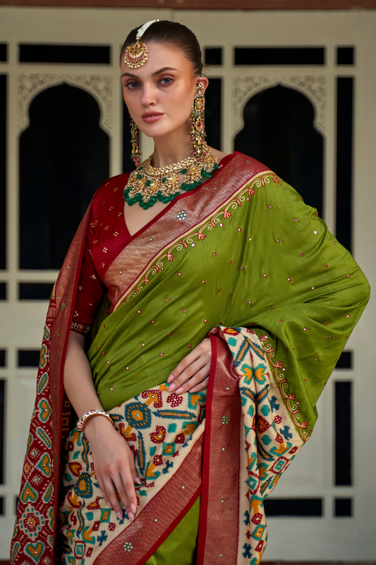 Traditional Patola Design Silk Saree with Rich Prints