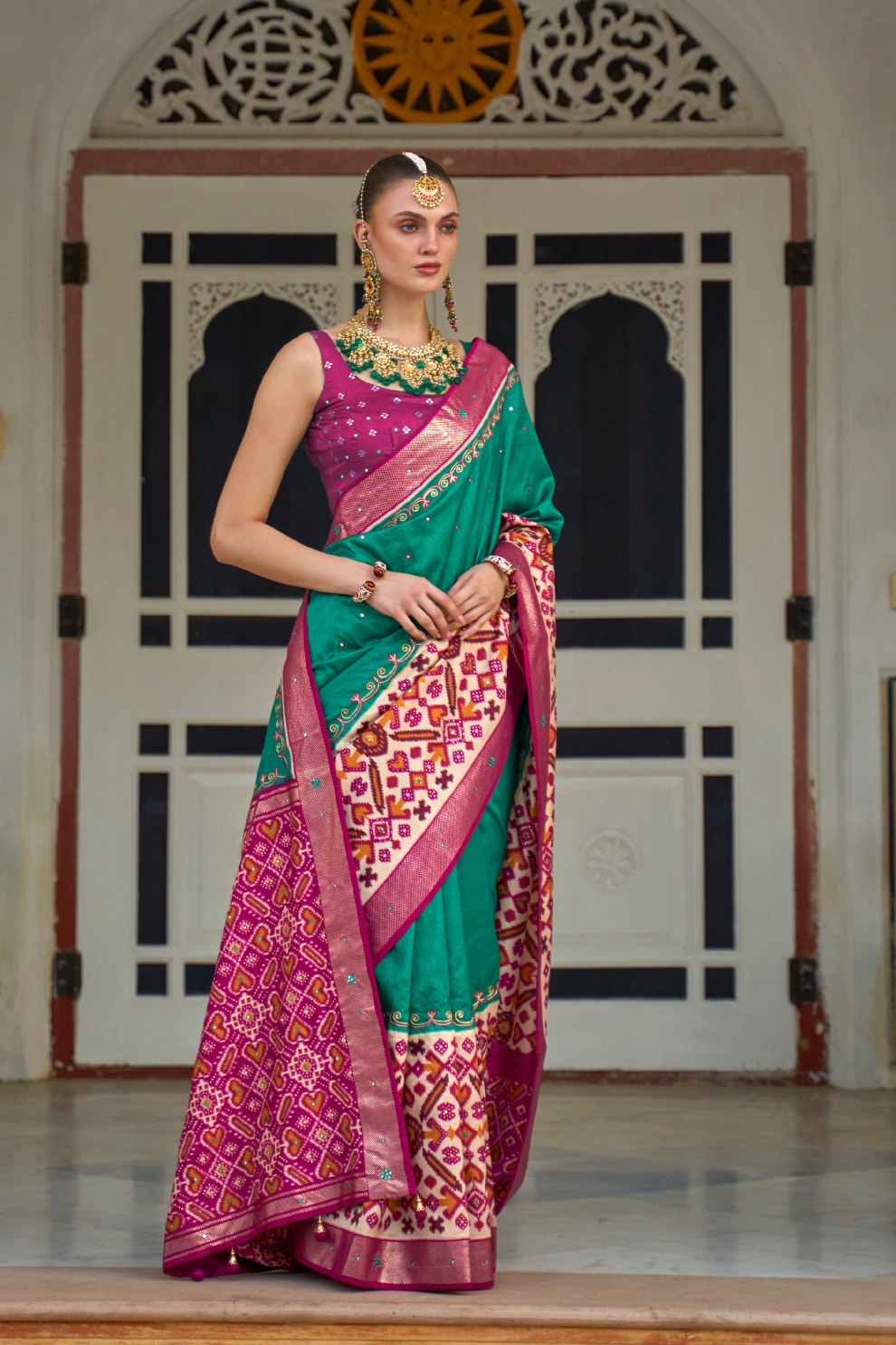 Traditional Patola Design Silk Saree with Rich Prints