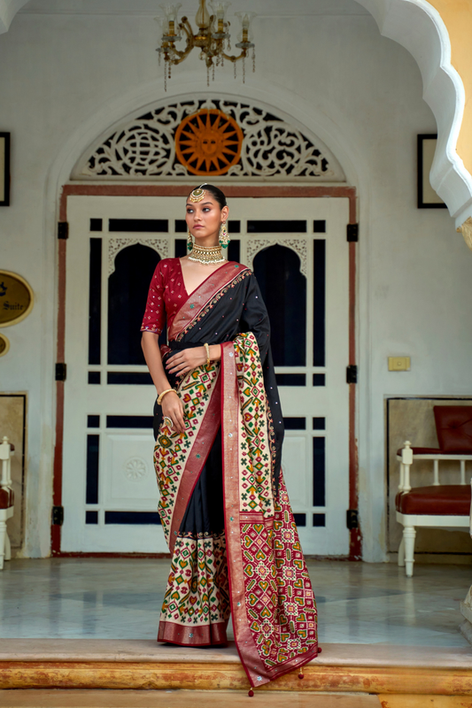 Traditional Patola Design Silk Saree with Rich Prints