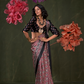 Printed Ajrakh Satin Crepe Saree with Ethnic Artistic Patterns