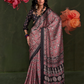 Printed Ajrakh Satin Crepe Saree with Ethnic Artistic Patterns