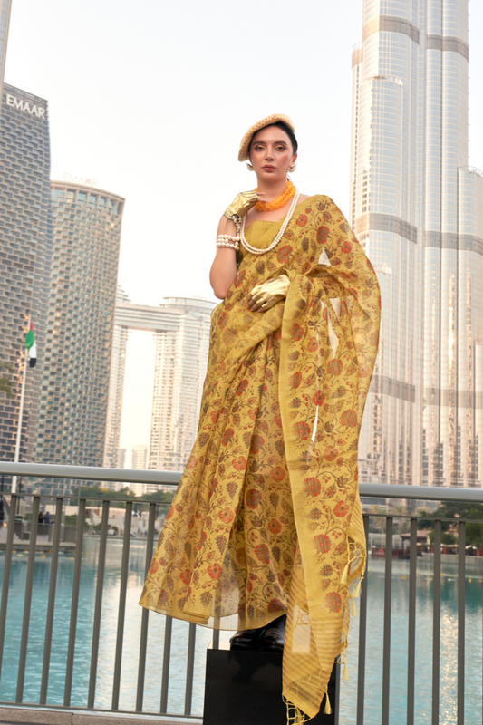 Tissue Saree with Elegant Handloom Weaving and Subtle Shine