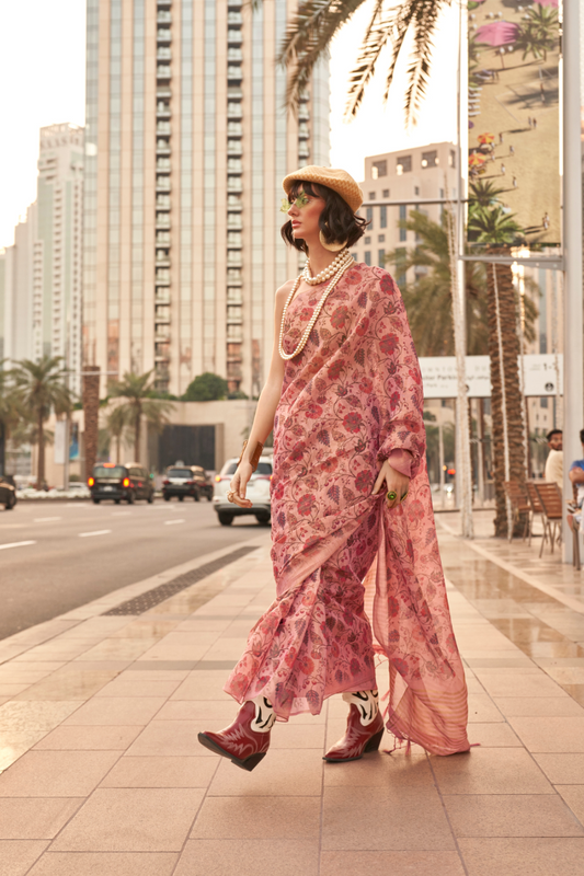 Tissue Saree with Elegant Handloom Weaving and Subtle Shine