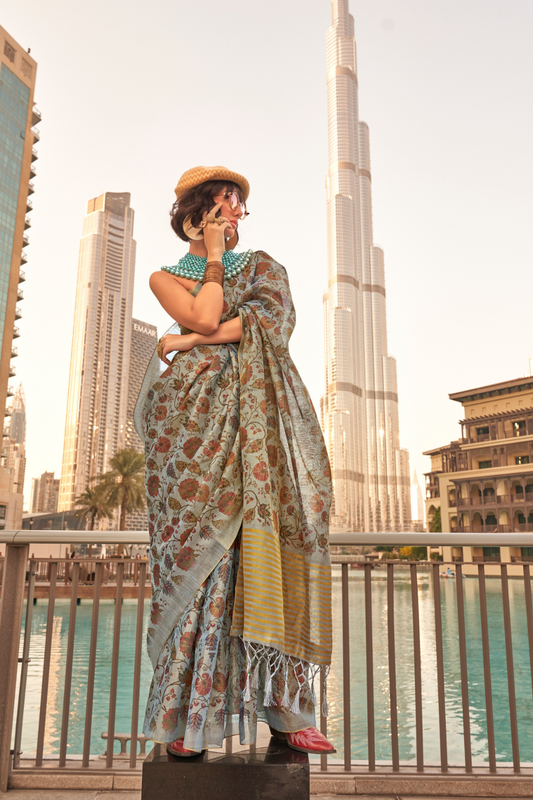 Tissue Saree with Elegant Handloom Weaving and Subtle Shine