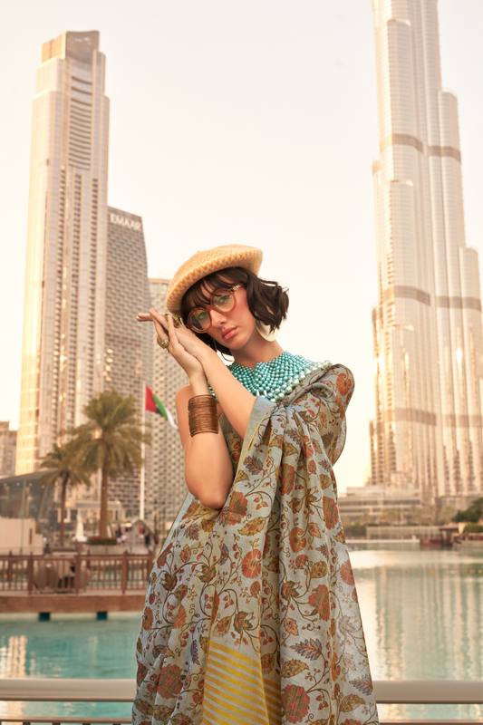 Tissue Saree with Elegant Handloom Weaving and Subtle Shine