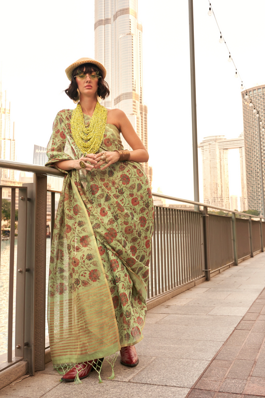 Tissue Saree with Elegant Handloom Weaving and Subtle Shine