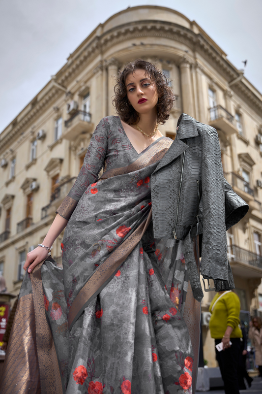 Poly Brasso Saree with Fine Handloom Weaving Detail