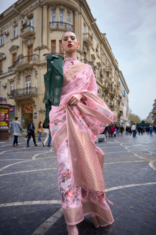 Poly Brasso Saree with Fine Handloom Weaving Detail