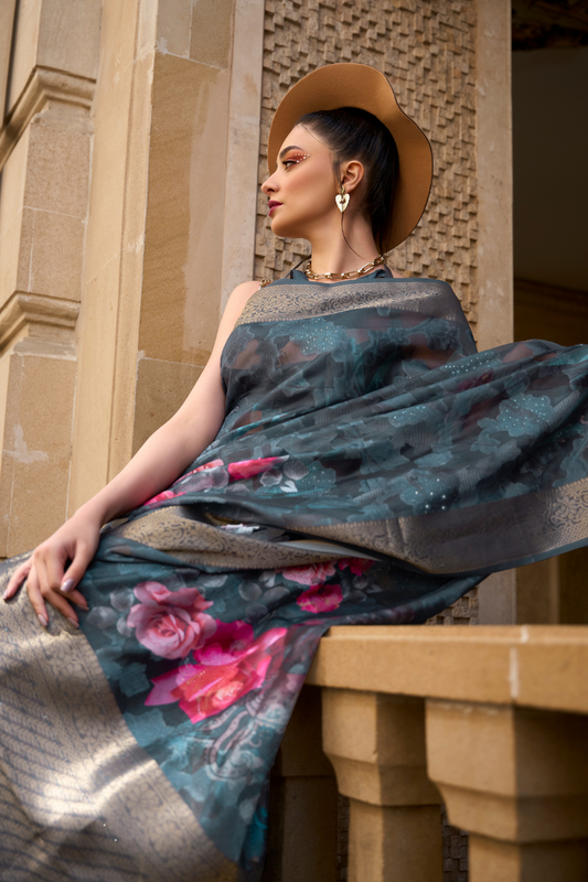 Poly Brasso Saree with Fine Handloom Weaving Detail