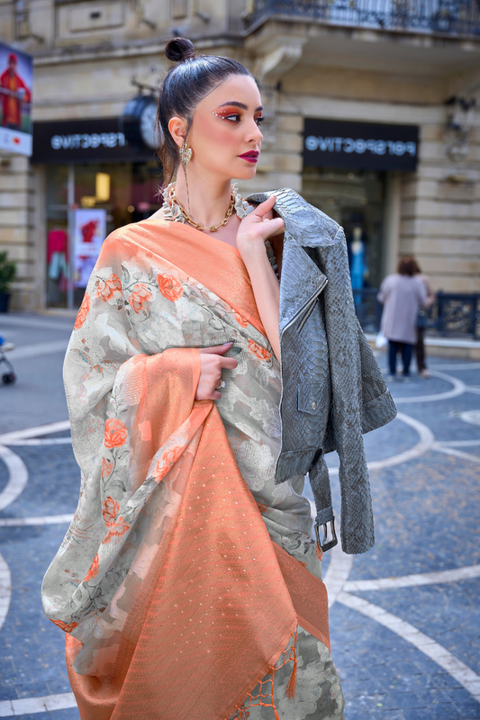 Poly Brasso Saree with Fine Handloom Weaving Detail