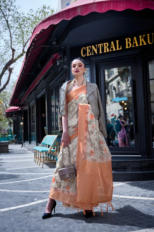 Poly Brasso Saree with Fine Handloom Weaving Detail