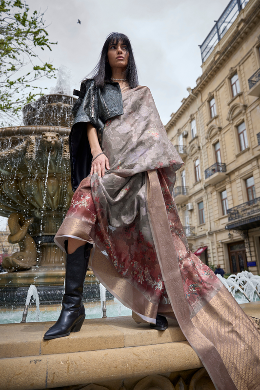 Poly Brasso Saree with Fine Handloom Weaving Detail