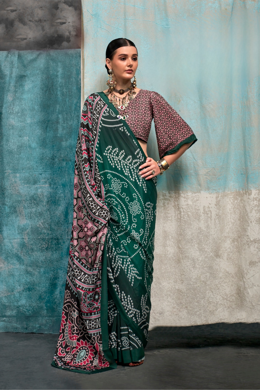Pure Silk Crepe Saree with Statement Prints