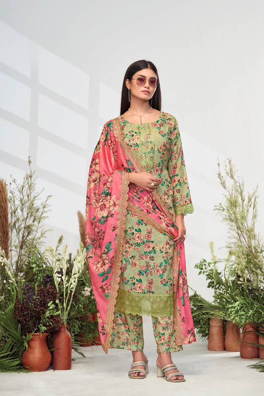 Elegent Pure Cotton Digital Print With Embroidery Designer Festive Wear Salwar Suit Set