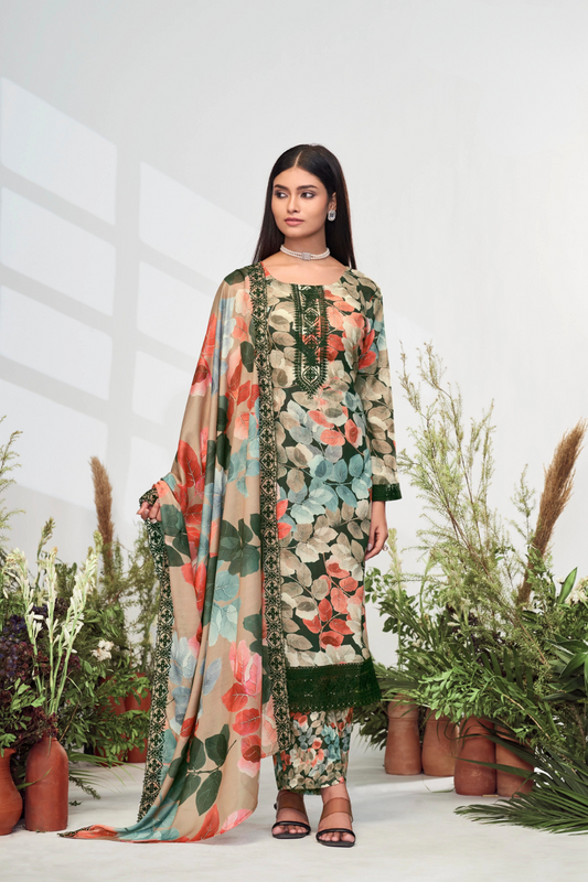 Elegent Pure Cotton Digital Print With Embroidery Designer Festive Wear Salwar Suit Set