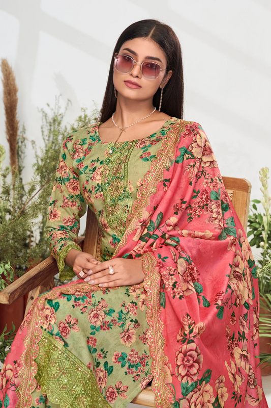 Elegent Pure Cotton Digital Print With Embroidery Designer Festive Wear Salwar Suit Set