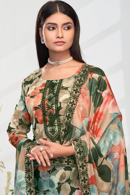 Elegent Pure Cotton Digital Print With Embroidery Designer Festive Wear Salwar Suit Set