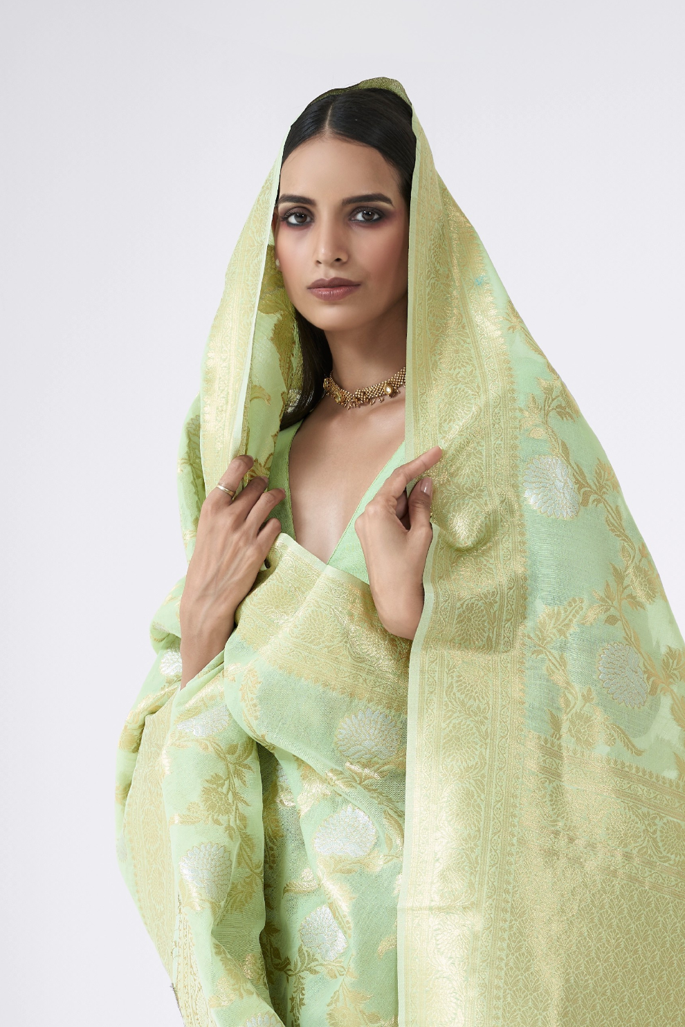 Traditional Linen Silk Saree with Elegant Zari Patterns