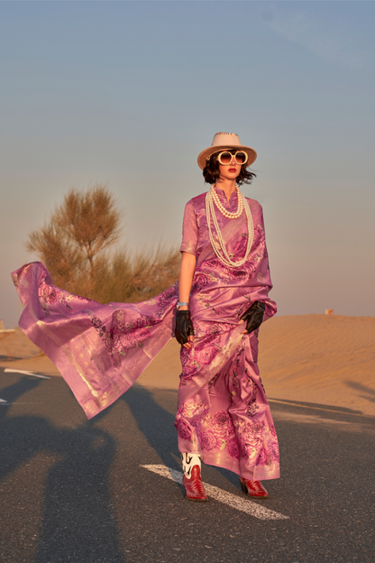 Printed Tussar Silk Saree with Elegant Artistic Patterns