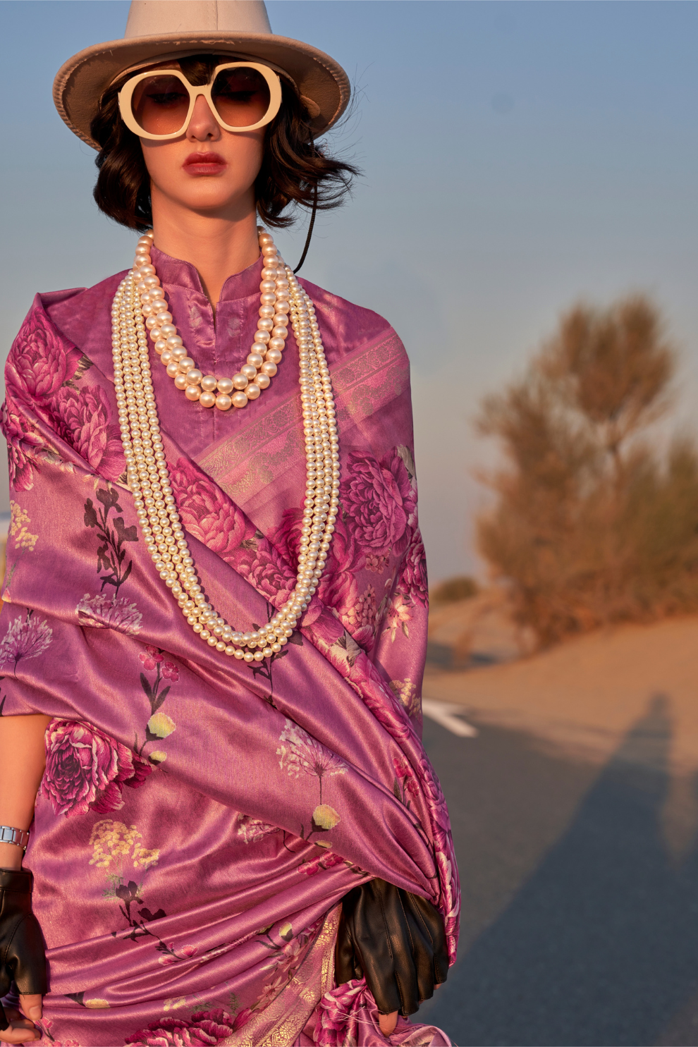 Printed Tussar Silk Saree with Elegant Artistic Patterns