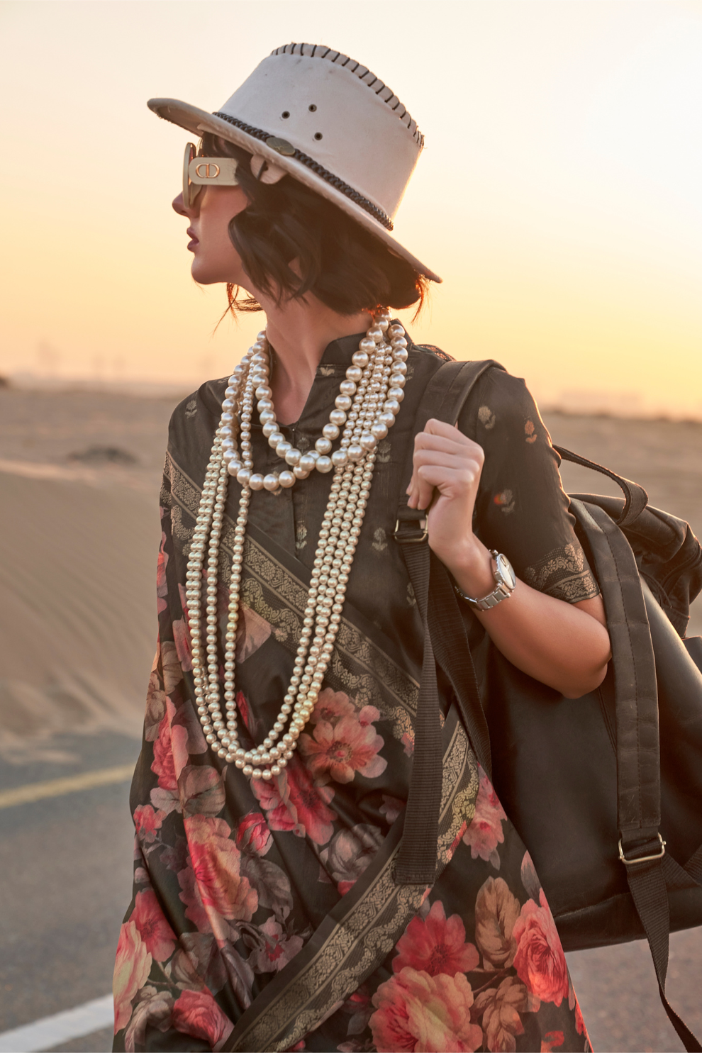 Printed Tussar Silk Saree with Elegant Artistic Patterns