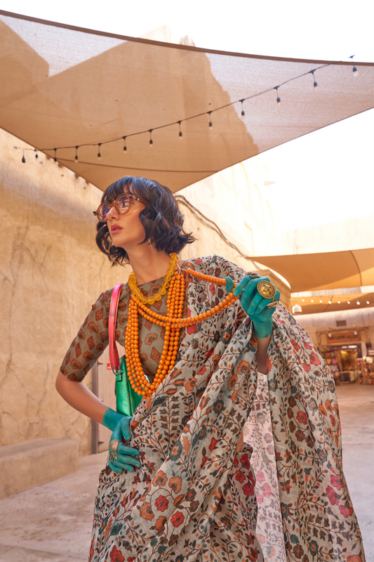 Digital Printed Tissue Silk Saree with Subtle Zari Shine