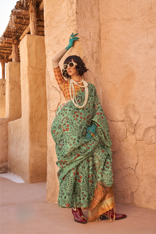 Digital Printed Tissue Silk Saree with Subtle Zari Shine