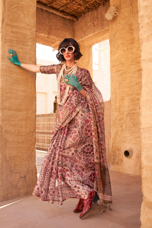 Digital Printed Tissue Silk Saree with Subtle Zari Shine