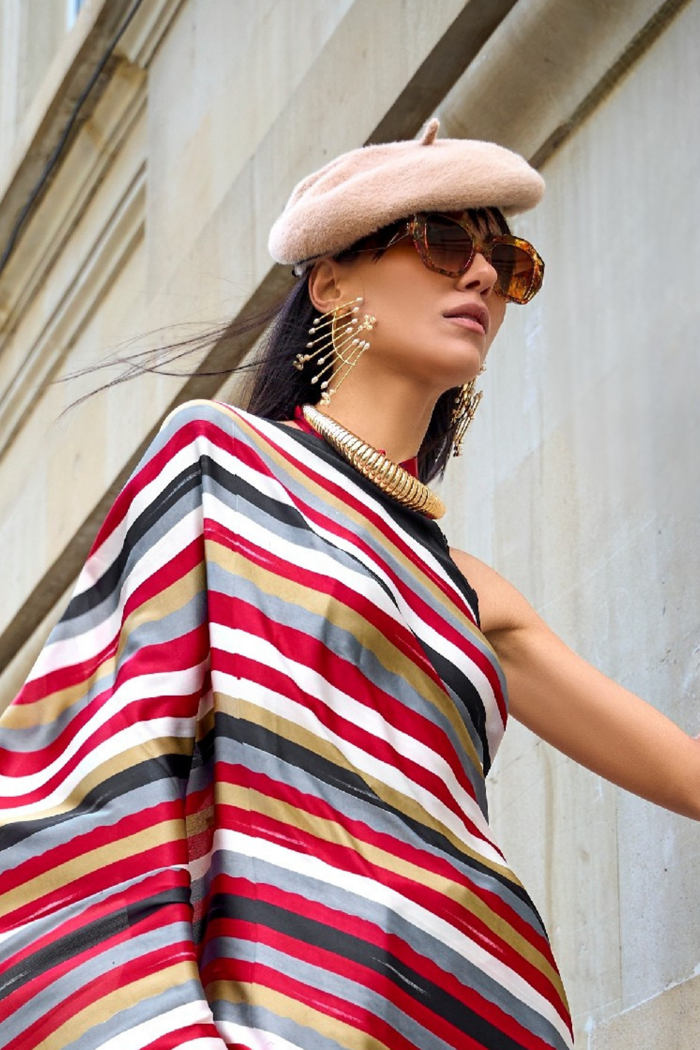 Printed Satin Creep Saree with Smooth Modern Style Finish