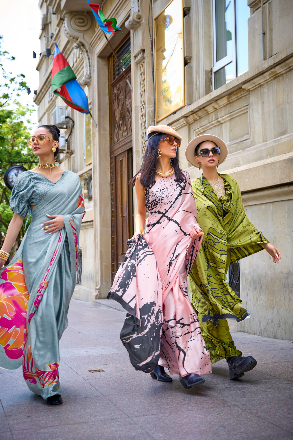 Printed Satin Creep Saree with Smooth Modern Style Finish