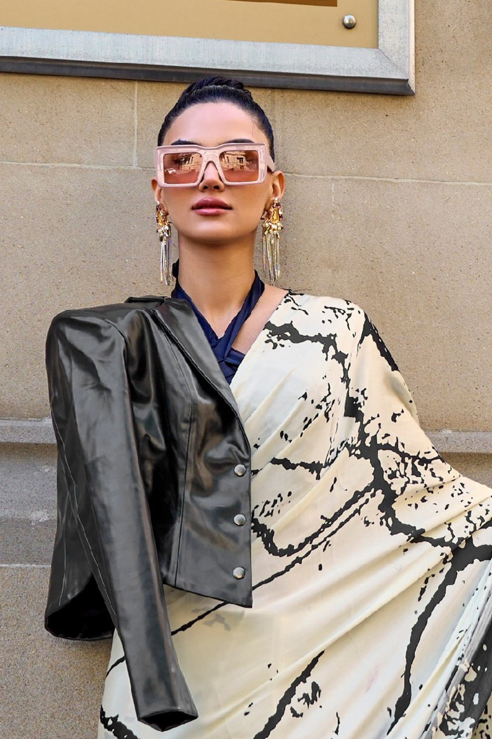 Printed Satin Creep Saree with Smooth Modern Style Finish