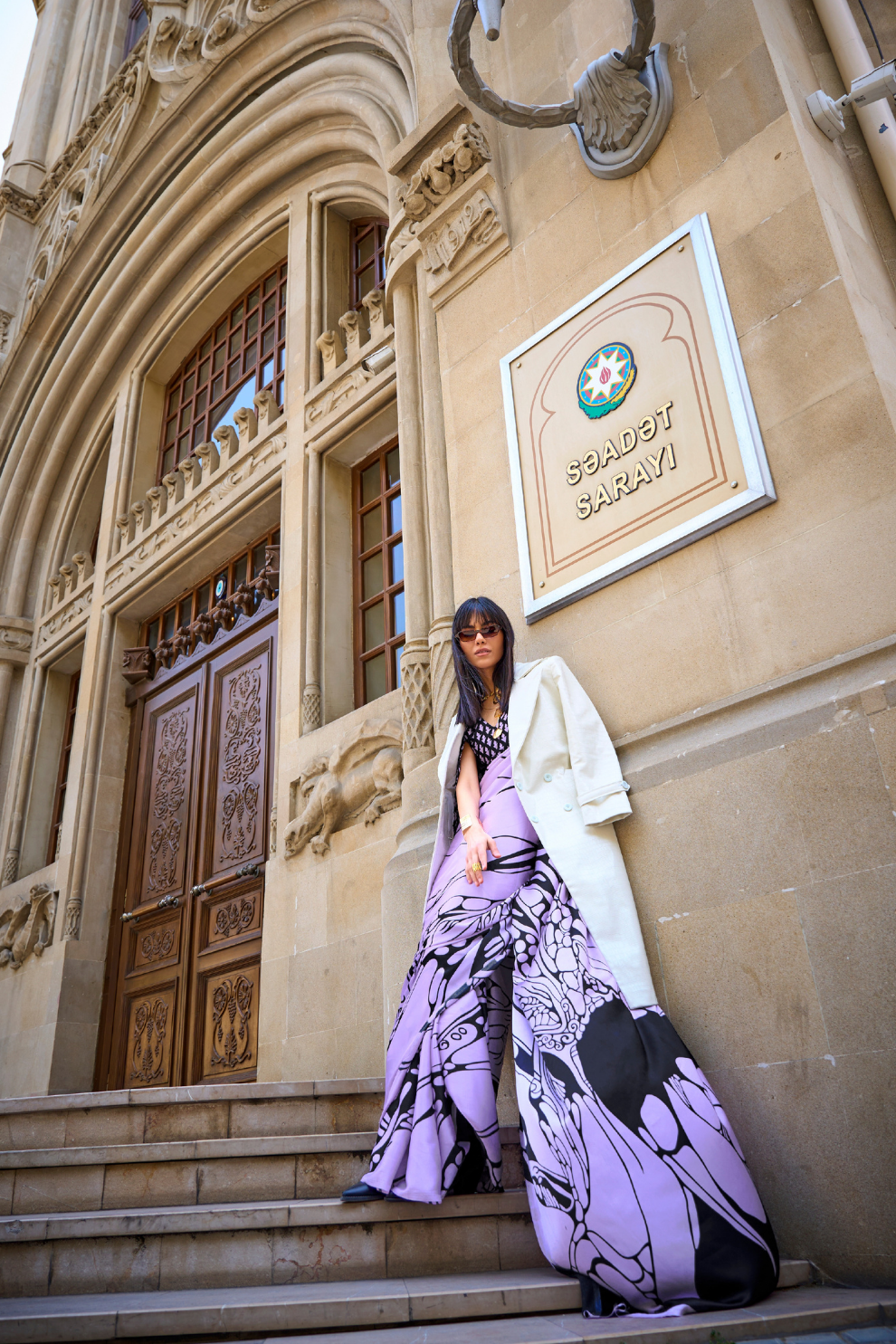 Printed Satin Creep Saree with Smooth Modern Style Finish