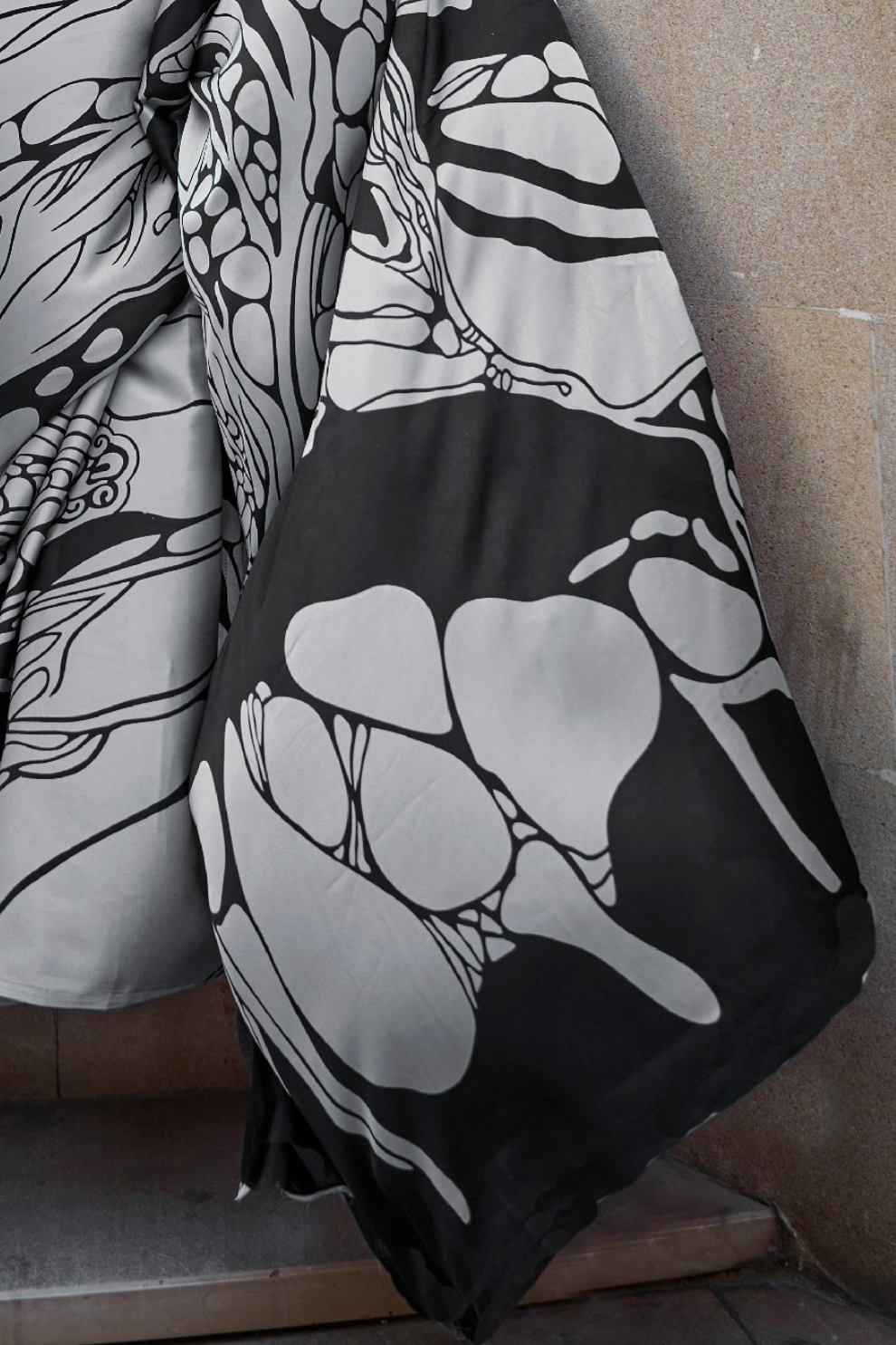 Printed Satin Creep Saree with Smooth Modern Style Finish