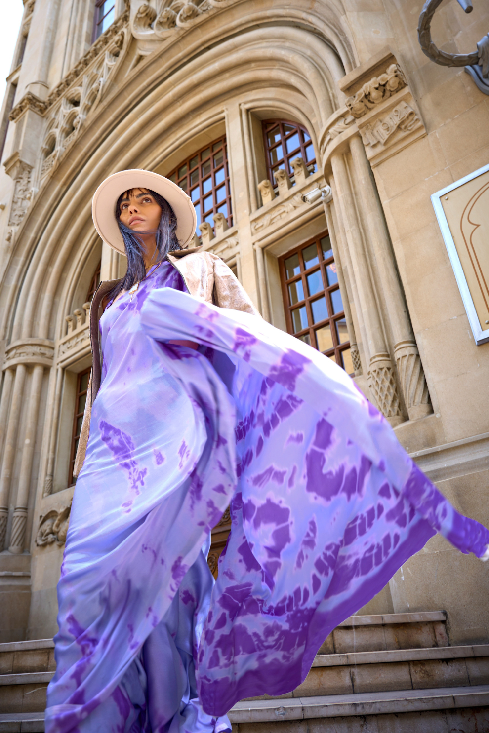 Printed Satin Creep Saree with Smooth Modern Style Finish