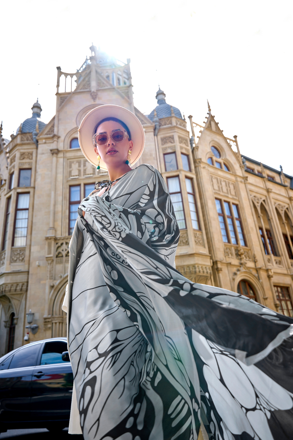 Printed Satin Creep Saree with Smooth Modern Style Finish