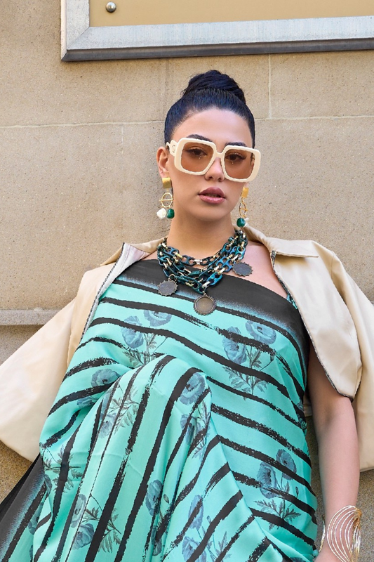 Printed Satin Creep Saree with Smooth Modern Style Finish