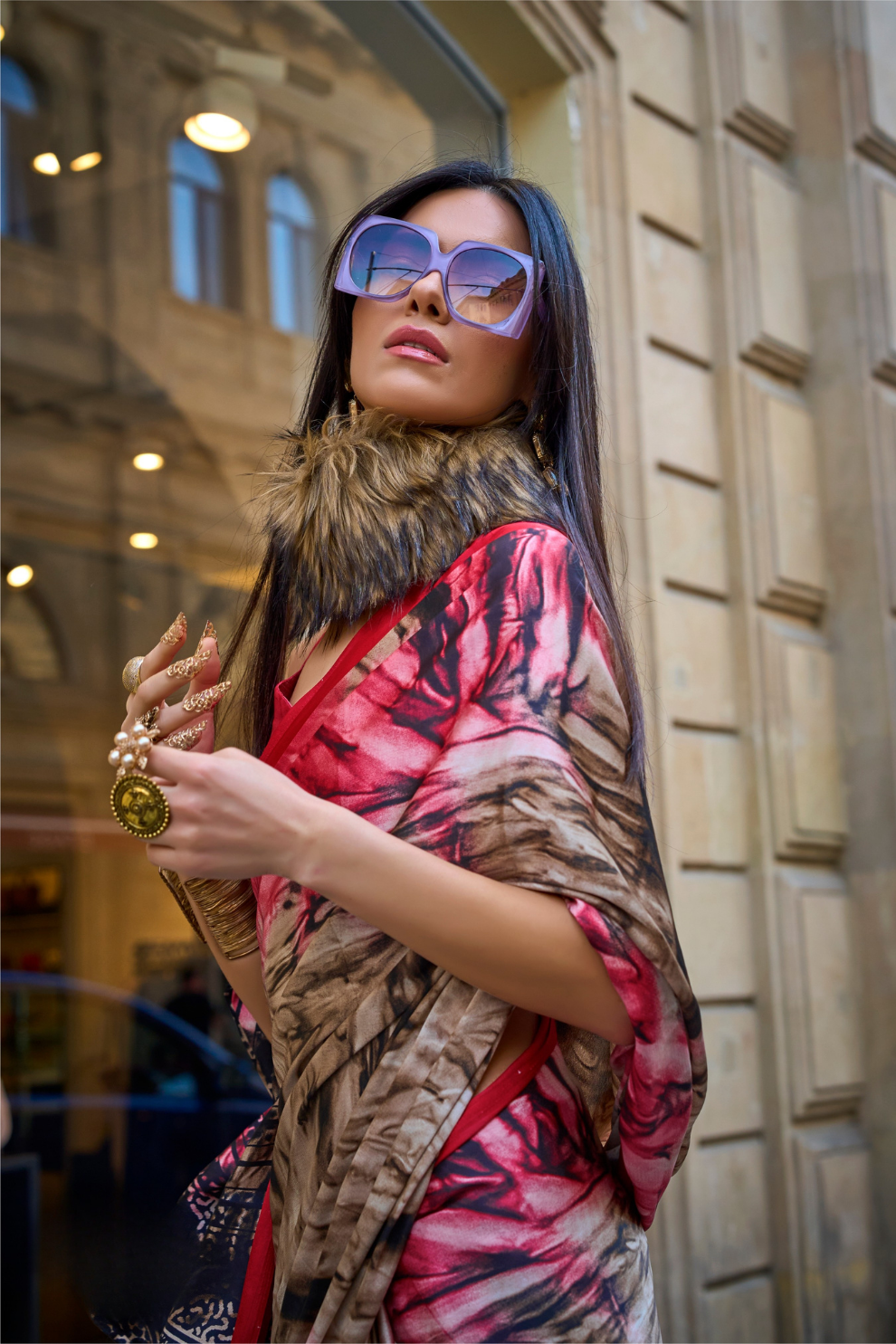 Printed Satin Crepe Saree with Soft Silky Fall and Shine