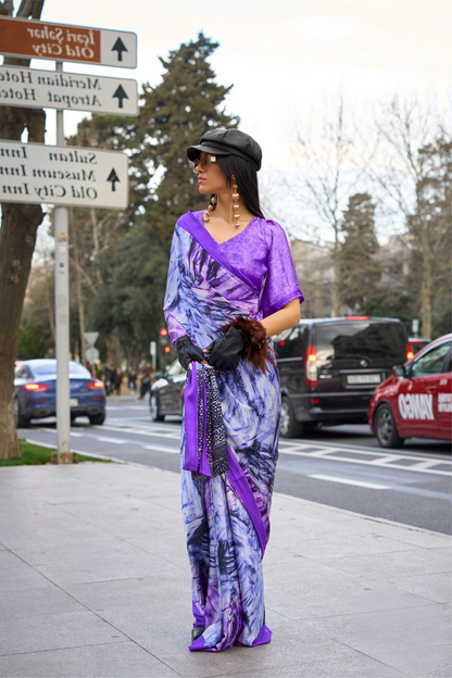 Printed Satin Crepe Saree with Soft Silky Fall and Shine