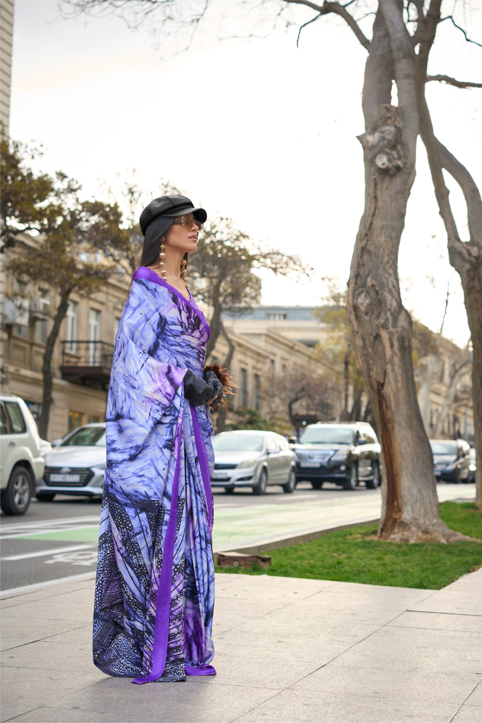 Printed Satin Crepe Saree with Soft Silky Fall and Shine