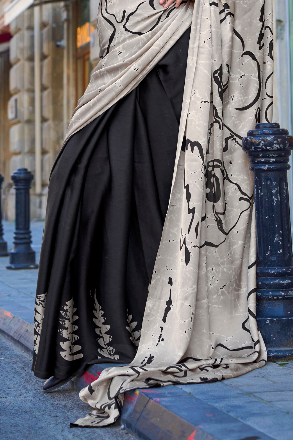 Printed Satin Crepe Saree with Soft Silky Fall and Shine