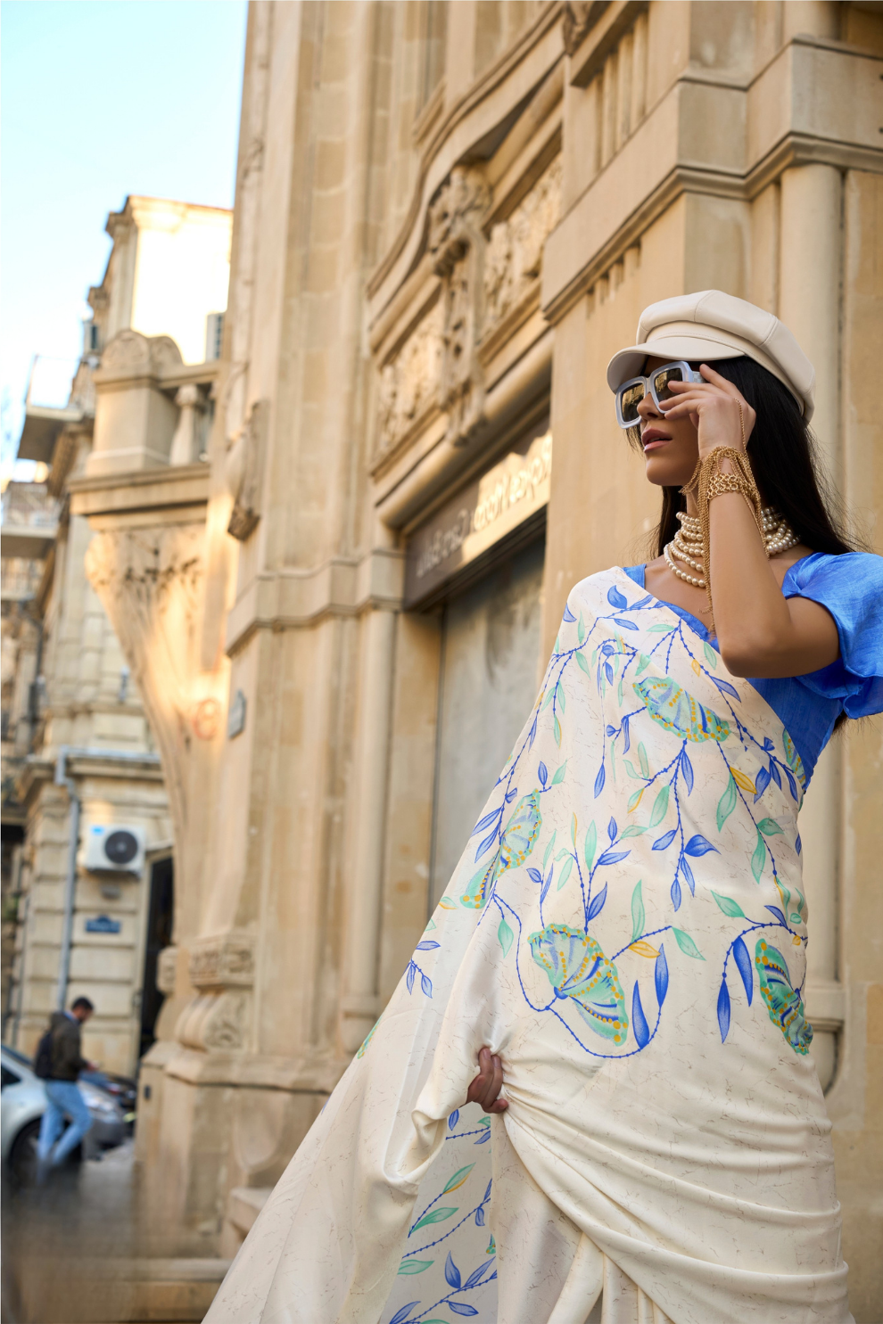 Printed Satin Crepe Saree with Soft Silky Fall and Shine