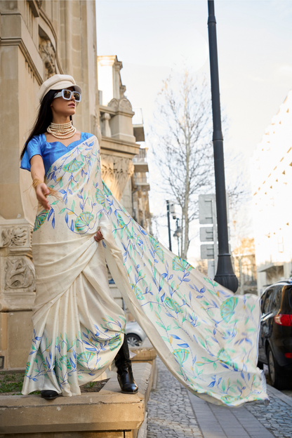Printed Satin Crepe Saree with Soft Silky Fall and Shine