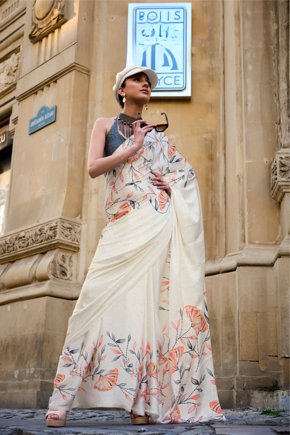 Printed Satin Crepe Saree with Soft Silky Fall and Shine