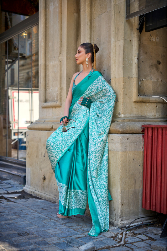 Printed Satin Crepe Saree with Soft Silky Fall and Shine